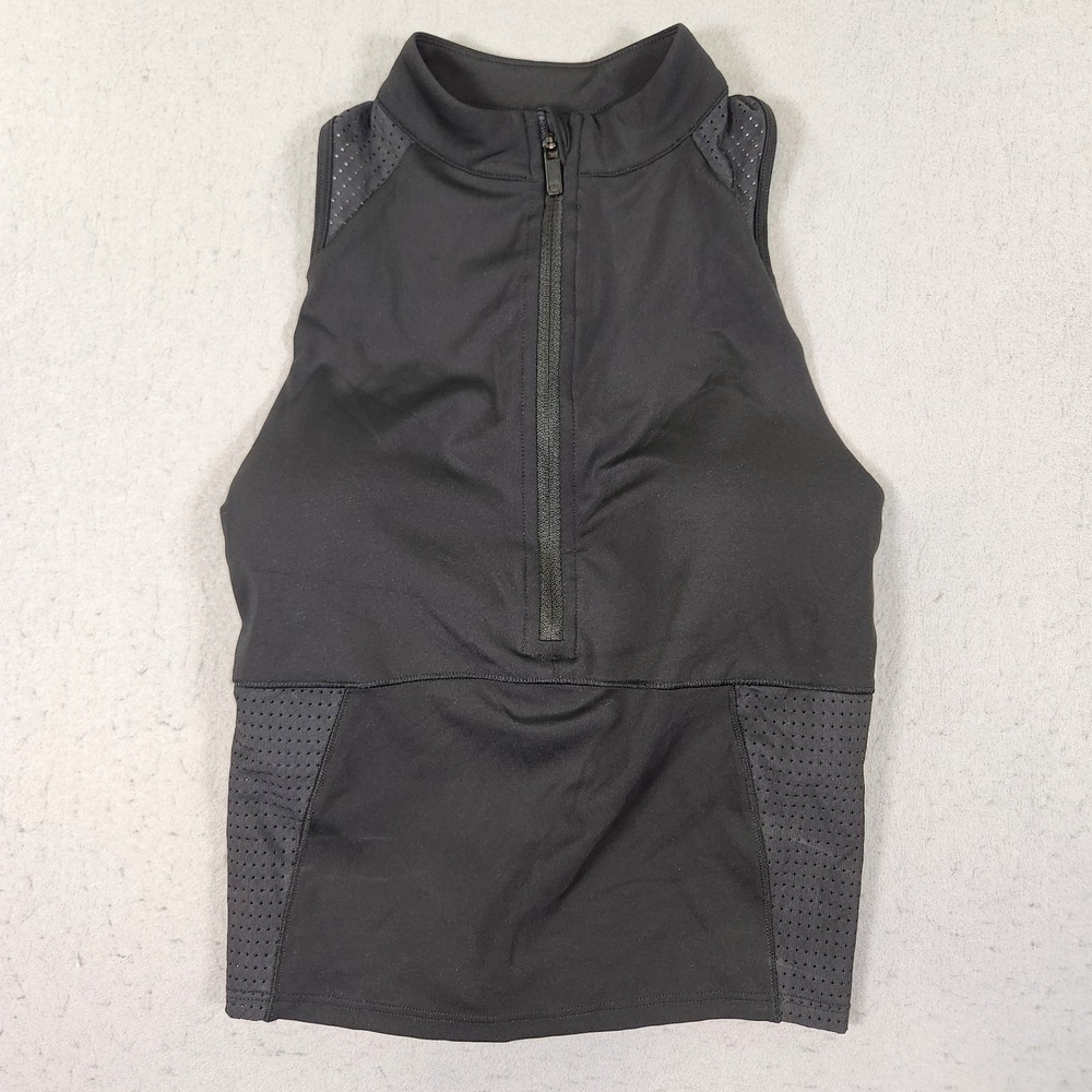 Calia Womens PowerMove 1/2 Zip Crop Pure Black Mesh Athletic Top XS WAX15743 NWT